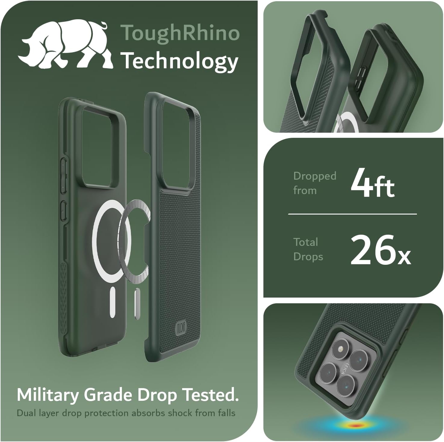 TUDIA MergeGrip [Military Grade] for Xiaomi 14T Pro 5G Case (2024) - [Drop Tested] Dual Layer Shockproof Slim Heavy Duty Tough Protective Phone Cases Cover (Pine Green, Magsafe Compatible) - Image 3
