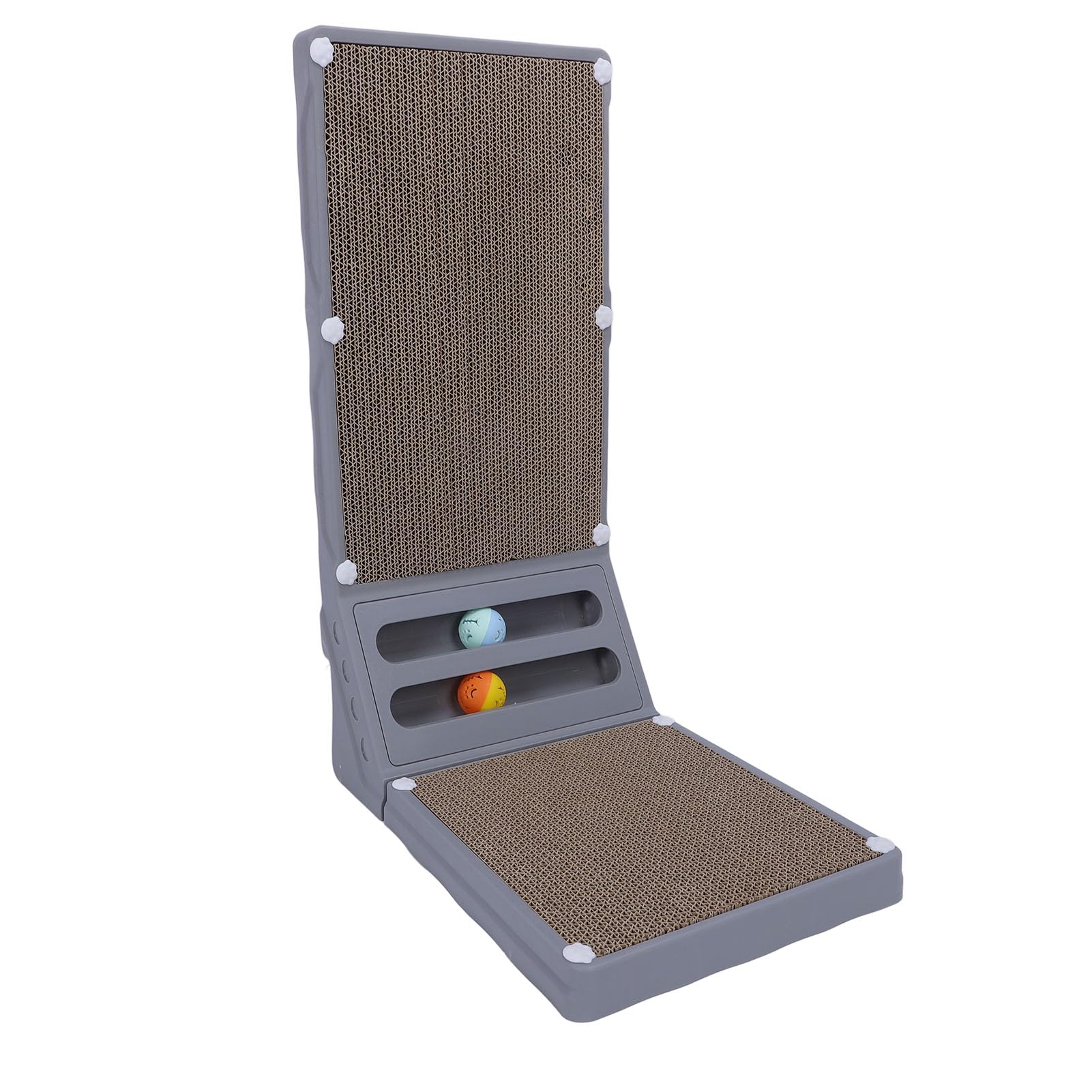 Rascador Vertical de cartón en Forma de L, 23.62 Pulgadas, con Bolas de Hierba gatera incorporadas, rascador de cartón con Bola para Gatos de Interior, tamaño Grande (Grey)