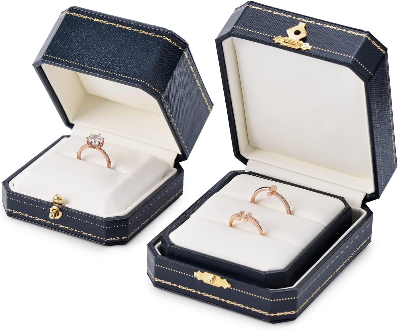 Oirlv Double Ring Box Royal Blue Ring Bearer Box for Engagement Wedding Jewelry Gift Case
