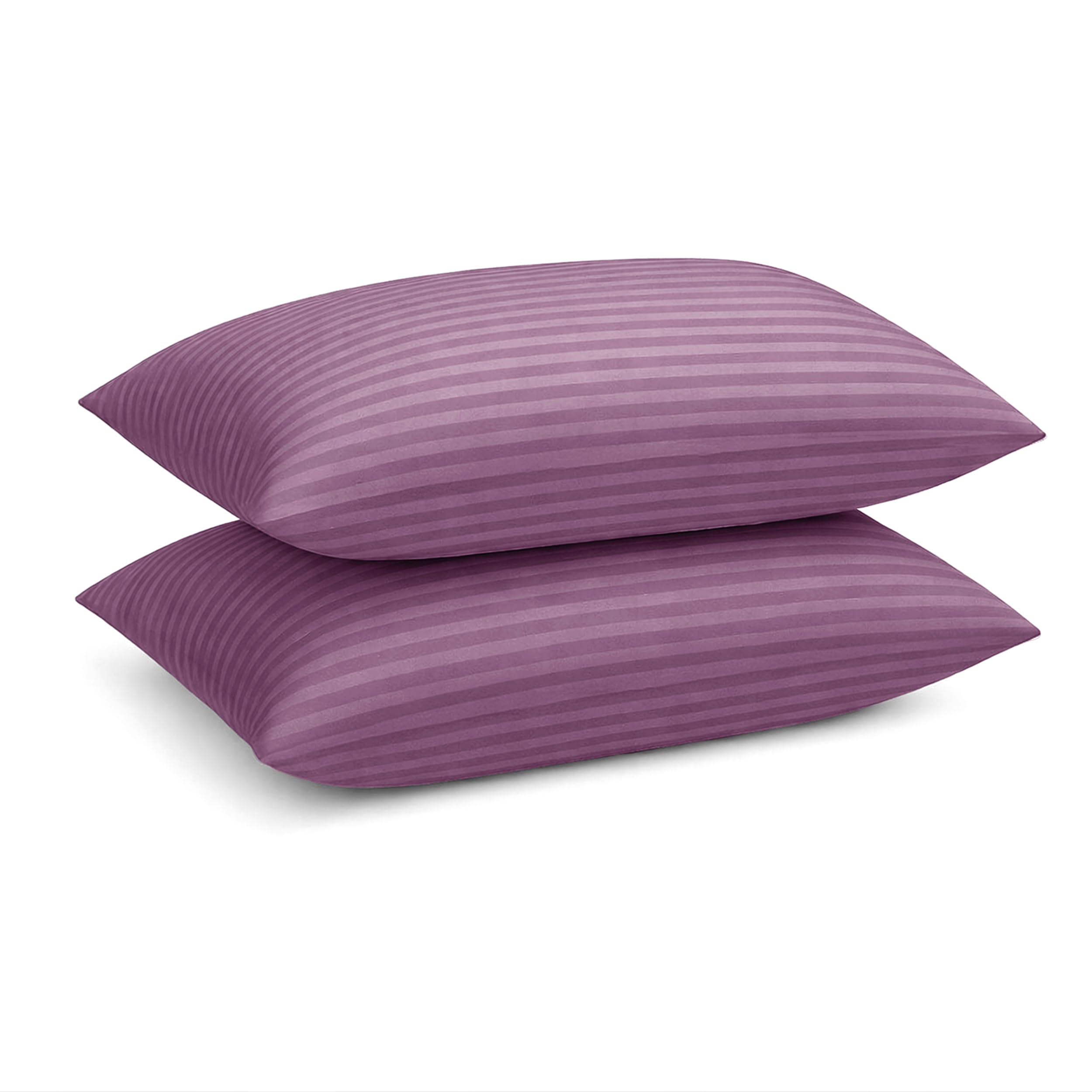 Prime Linens Aubergine Stripe Pillow Cases, 2 Pack, Standard Size, Microfibre, Envelope Closure, Wrinkle Fade Resistant, Machine Washable (, 50X75 Cm)