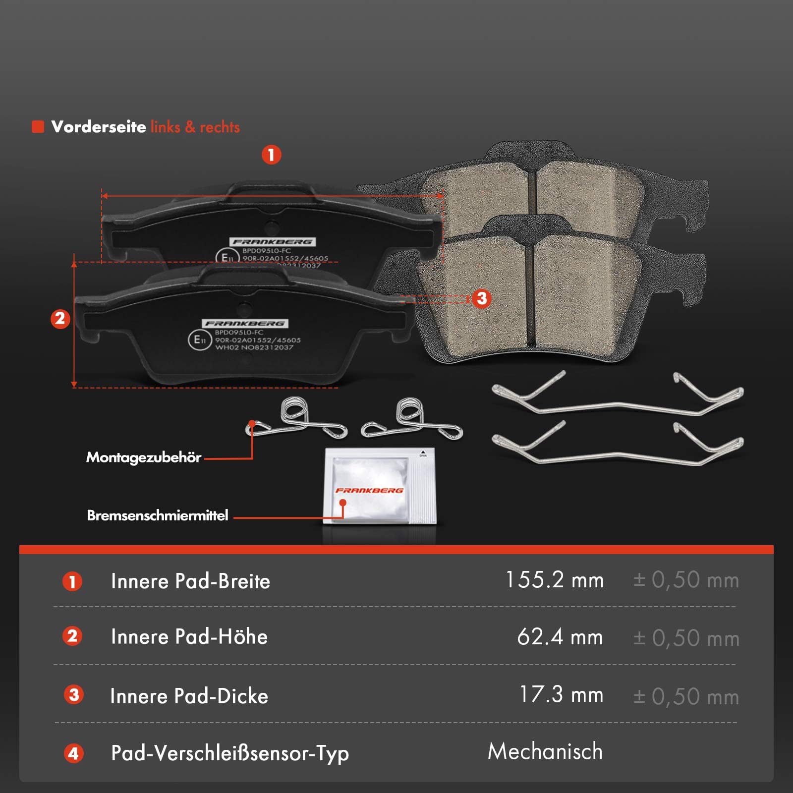 Frankberg 8 pastiglie freno anteriori e posteriori BPYK3323Z | Compatibile con: Focus III Box/Hatchback, V40 Cross Country 526, V40 Hatchback 525, Torneo Focus III, S40 II 544