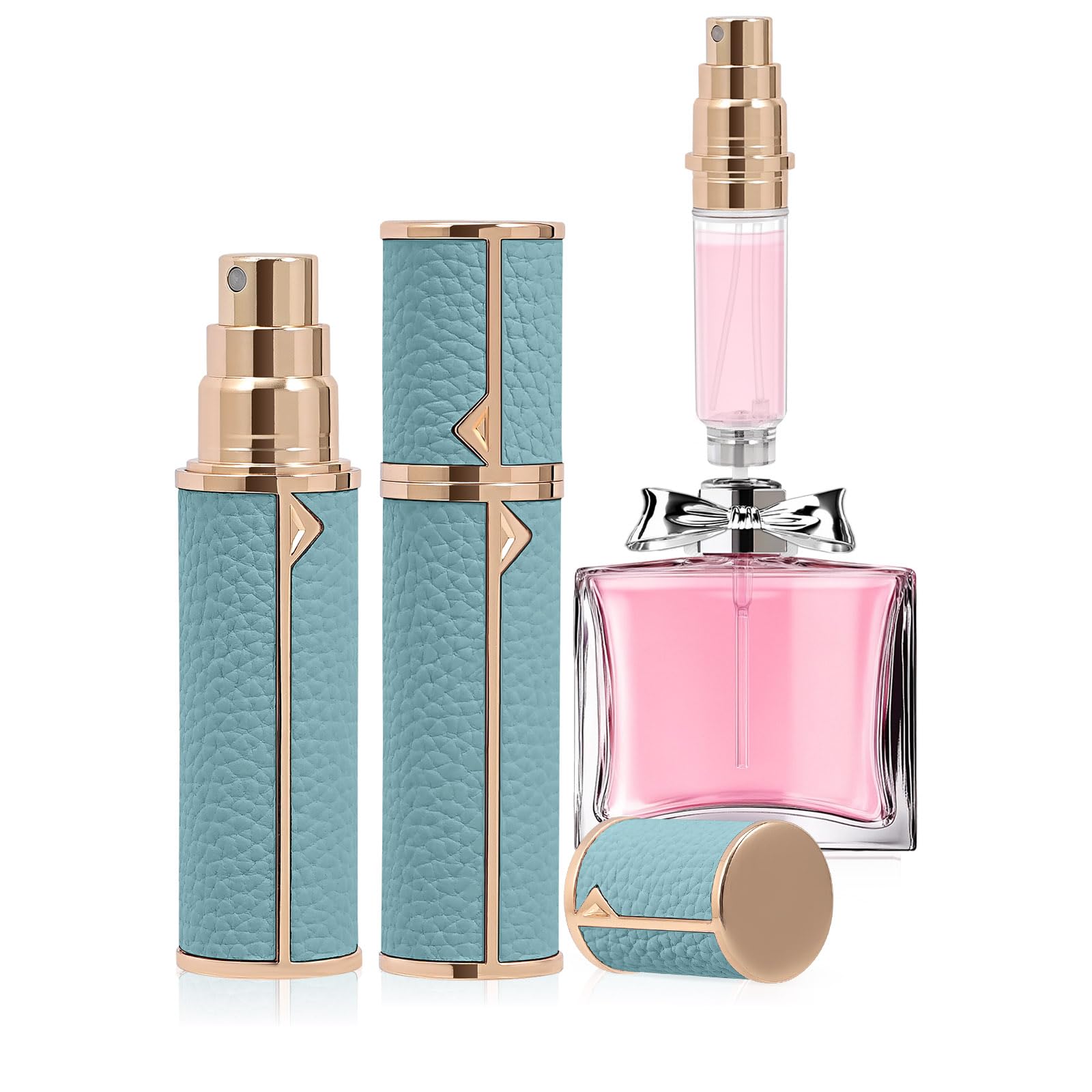 Coxotom Refillable Travel Perfume Bottle – Fine Mist Atomizer, Bottom Fill, Genuine Leather Shell, TSA Approved, For Daily Refresh & Travel (Light