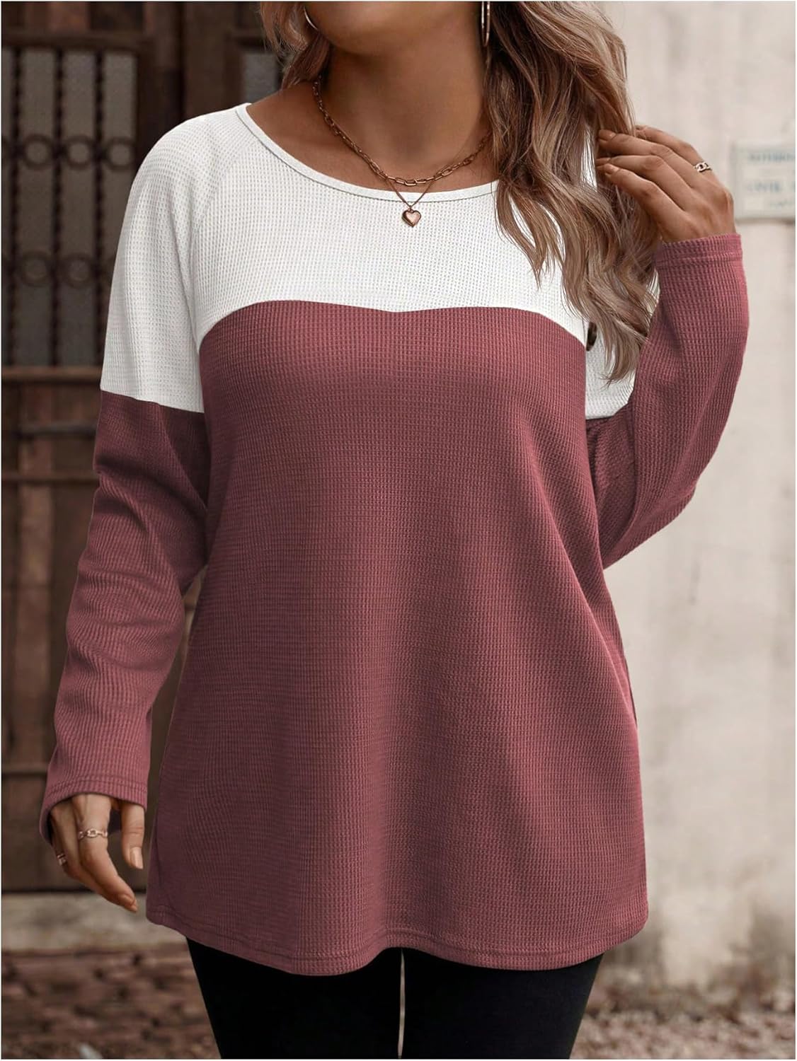 SOLY HUX Women's Plus Size Color Block T Shirt Long Sleeve Crew Neck Knit Tee Tops Casual Fall Clothes - Image 5