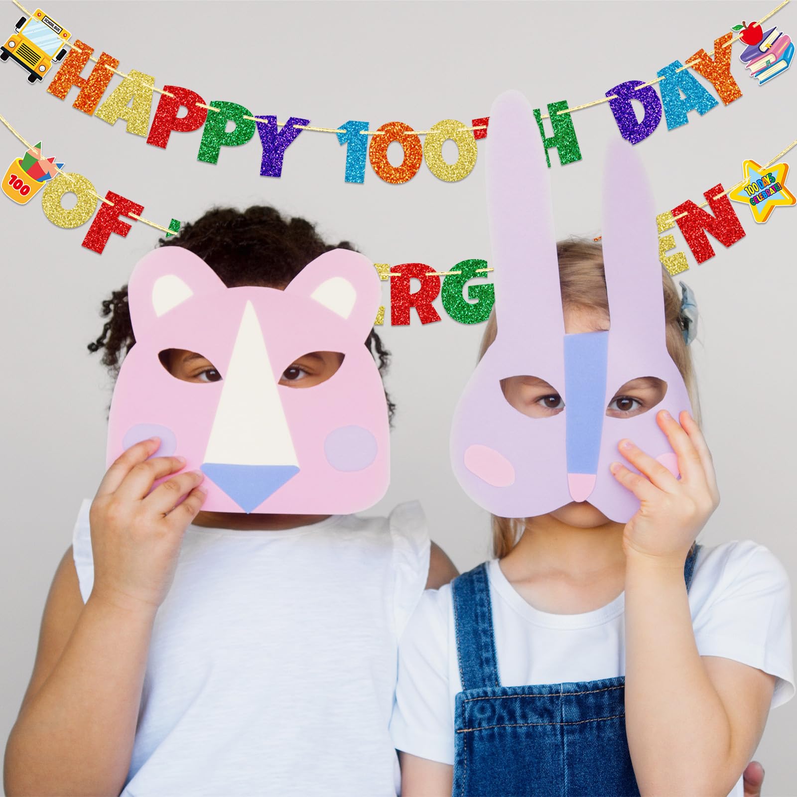 Buntes Glitzer-Banner 'Happy 100th Day Of Kindergarten' – Fertig Zum Aufhängen