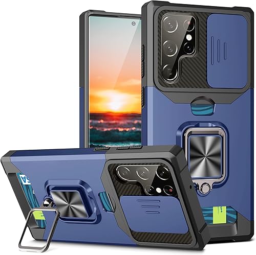 Eorkvr Funda para Samsung Galaxy S23 Ultra con cubierta deslizante para cámara cubierta de protección militar contra caídas con soporte de anillo y