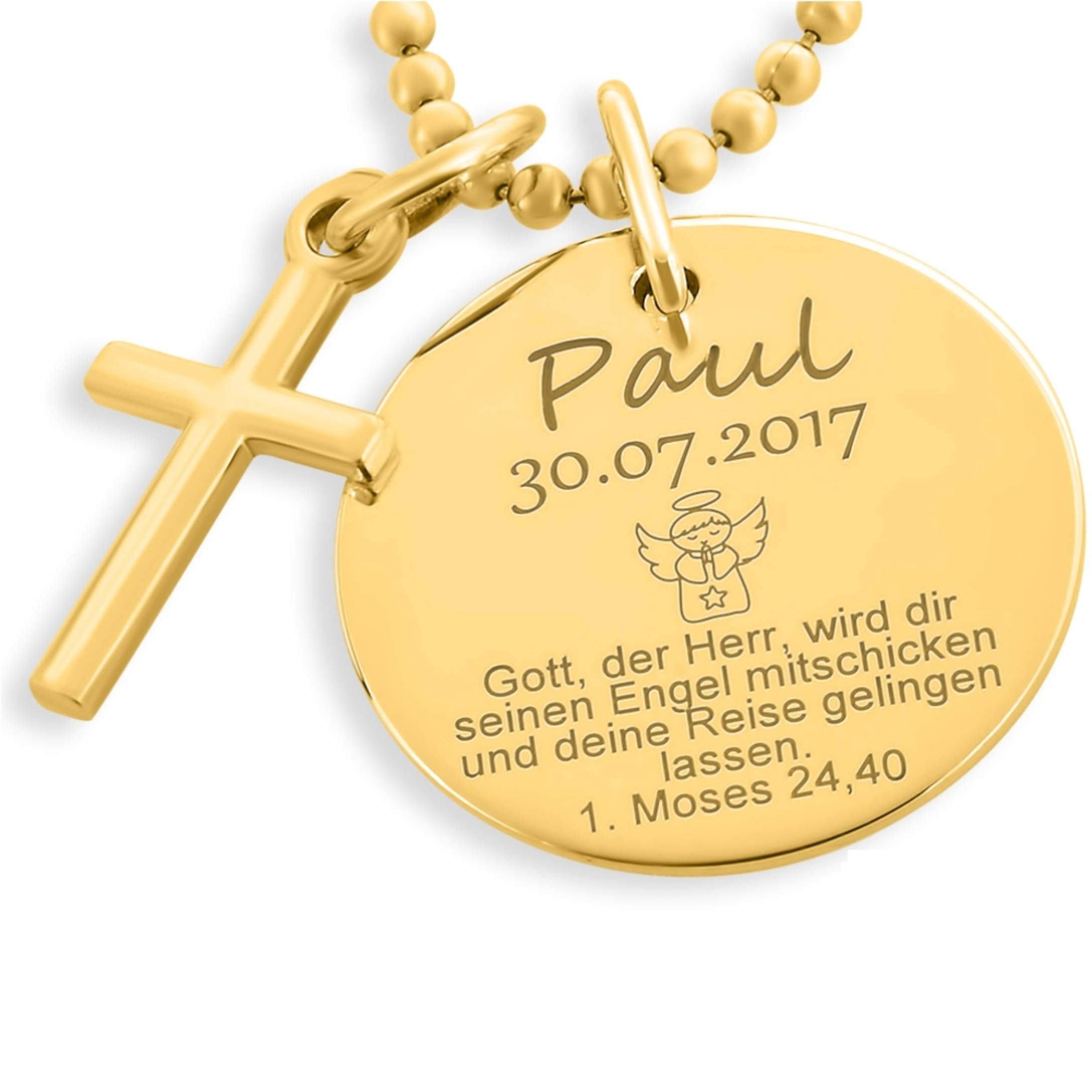 Taufkette Junge Gold Gravur Kreuz Kette Taufspruch Namenskette Taufe Silberschmuck Taufschmuck Moses Spruch Psalm mit Kreuz Taufe Geschenk Patenkind Heilige Taufe Schmuck