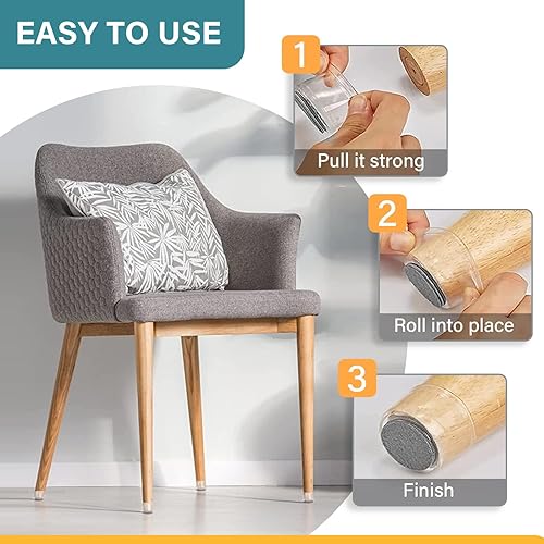 Miniatura 3 de Protectores de suelo para patas de silla, 36 piezas de almohadillas de fieltro de silicona para patas de muebles, cubiertas para pisos de madera
