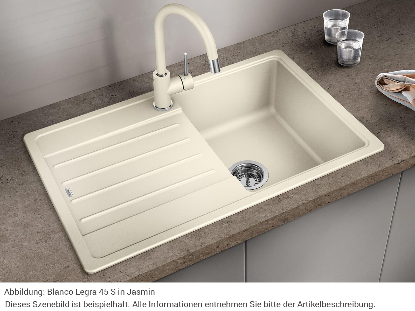BLANCO LEGRA 45 S – Fregadero Rectangular de Granito para Armarios Bajos de 45 cm de Ancho – De SILGRANIT – Blanco – 522203