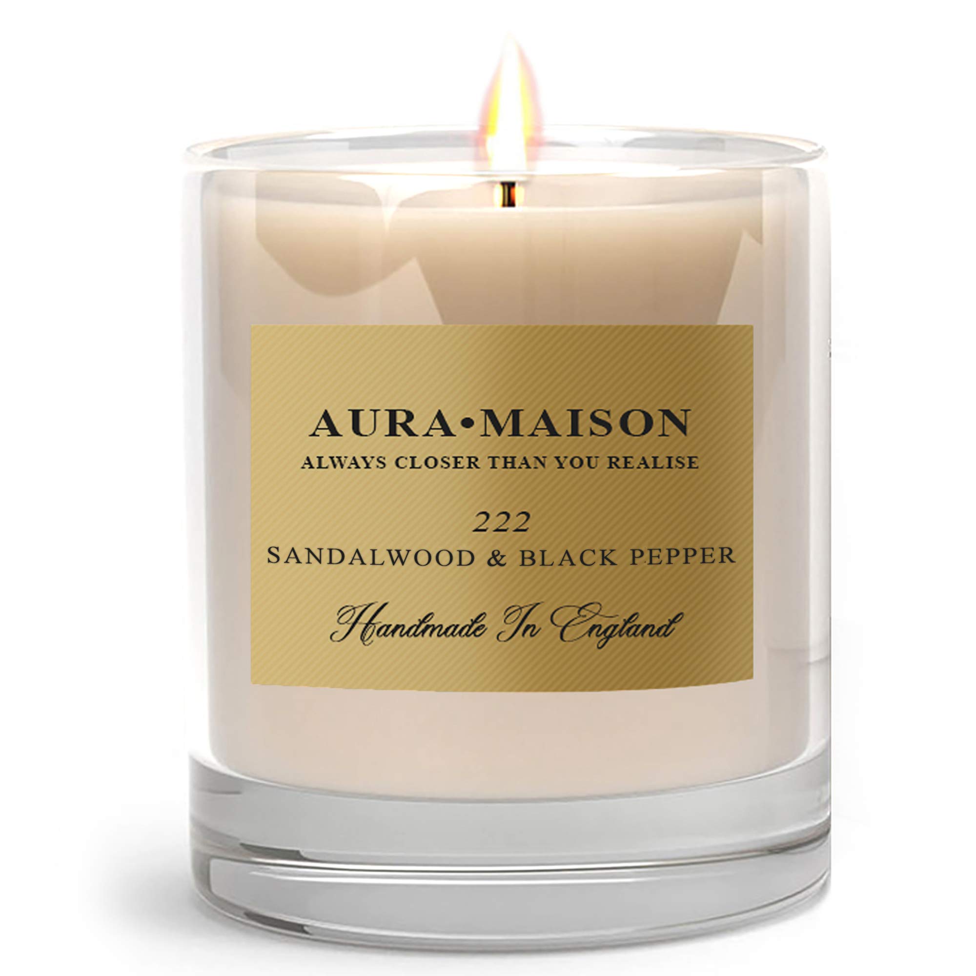Aura Maison Scented Candle 30cl - Oud & Sweet Tobacco Elegant Scent With Essential Oil Aromatherapy - 100% Natural Soy Wax for Bath Spa Meditation, Relaxation - UK Hand Poured Medium Up To 50Hrs