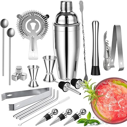 Miniatura 1 de Bartender Kit, 25-Piece Cocktail Shaker Bartender Kit for Drink Mixing, Professional Bar Set Cocktail Shaker Set with 550ML Cocktail Shaker, Jigger,