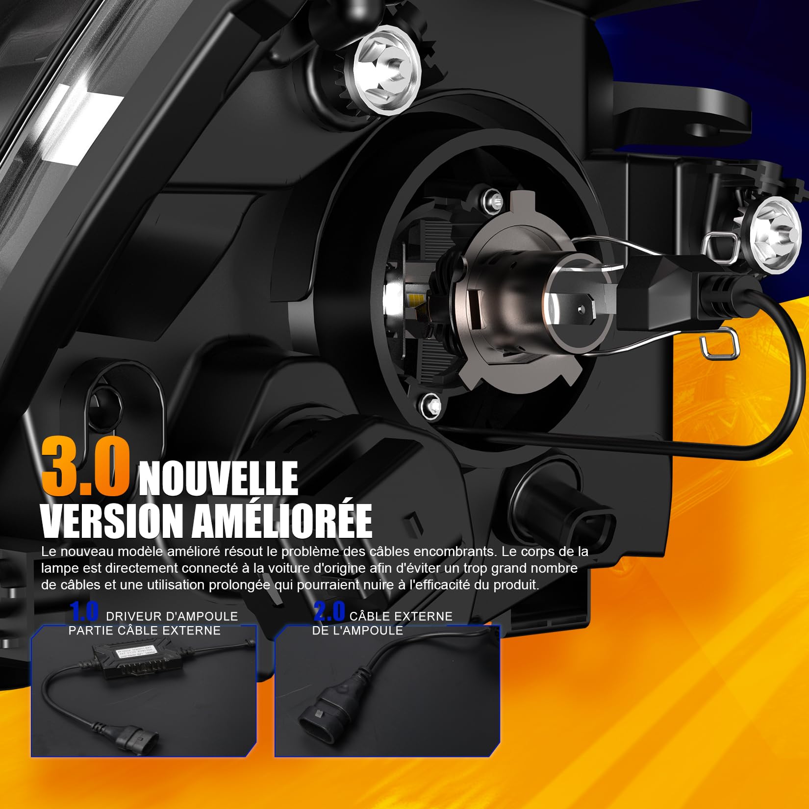 Ampoule LED H4 36000LM 6500K 600% Plus Lumineuse | 120W H4 LED Avec Ventilateur, Durée De Vie 70000 Heures, Taille 1:1, IP68 Imperméable, Plug and Play, Paquet De 2