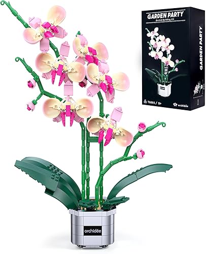Juego de construcción de plantas artificiales de orquídeas con ramo de flores, árbol bonsái, decoración del hogar, regalo para adultos, colección