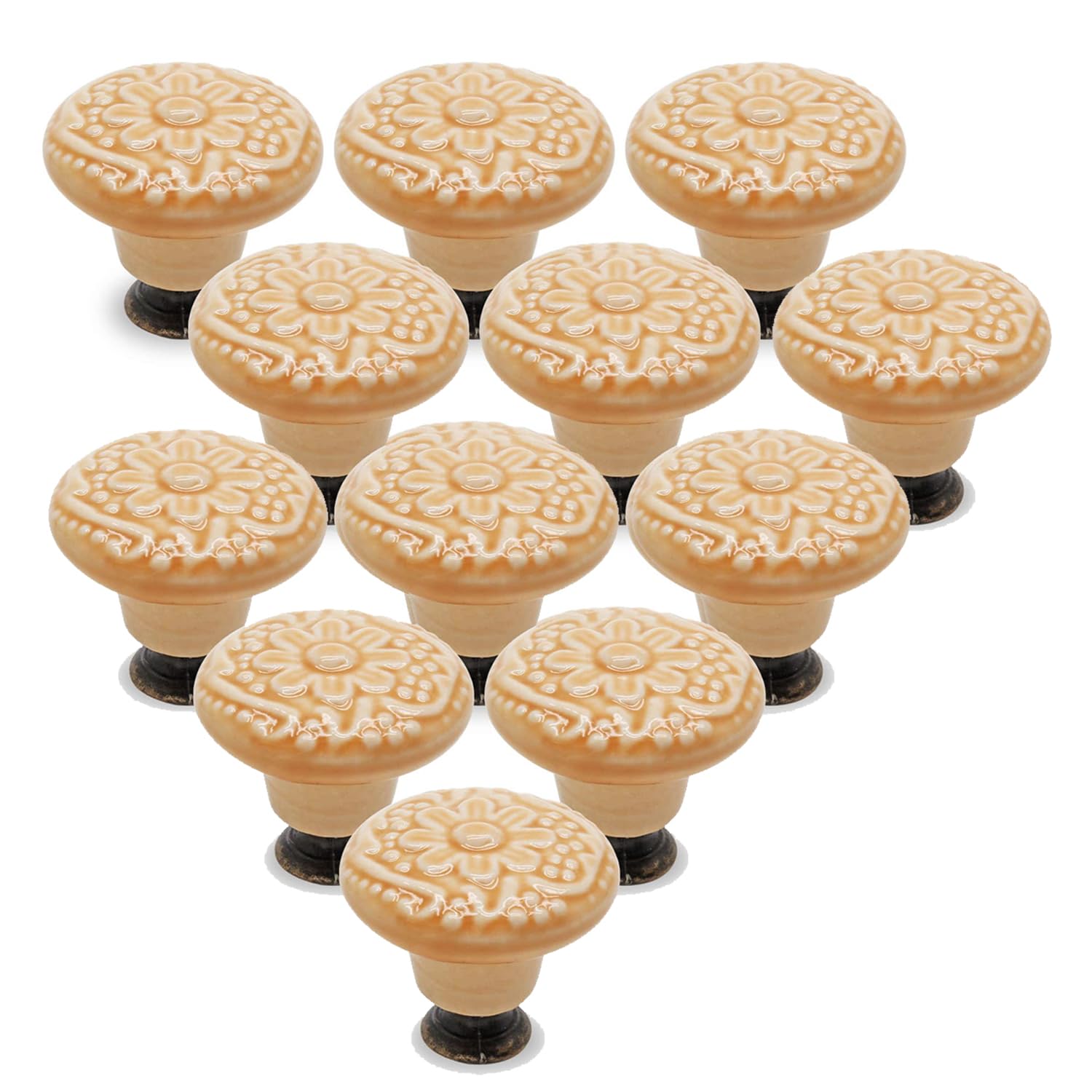 Aputue Drawer Knobs, 12 Pcs Ceramic Knobs, Vintage Kitchen Cabinet Knobs Pulls, Decorative Drawer Pull Knob Handles, Retro Ceramic Dresser Knobs for Closet, Cupboard, Furniture Door Knobs (Yellow)