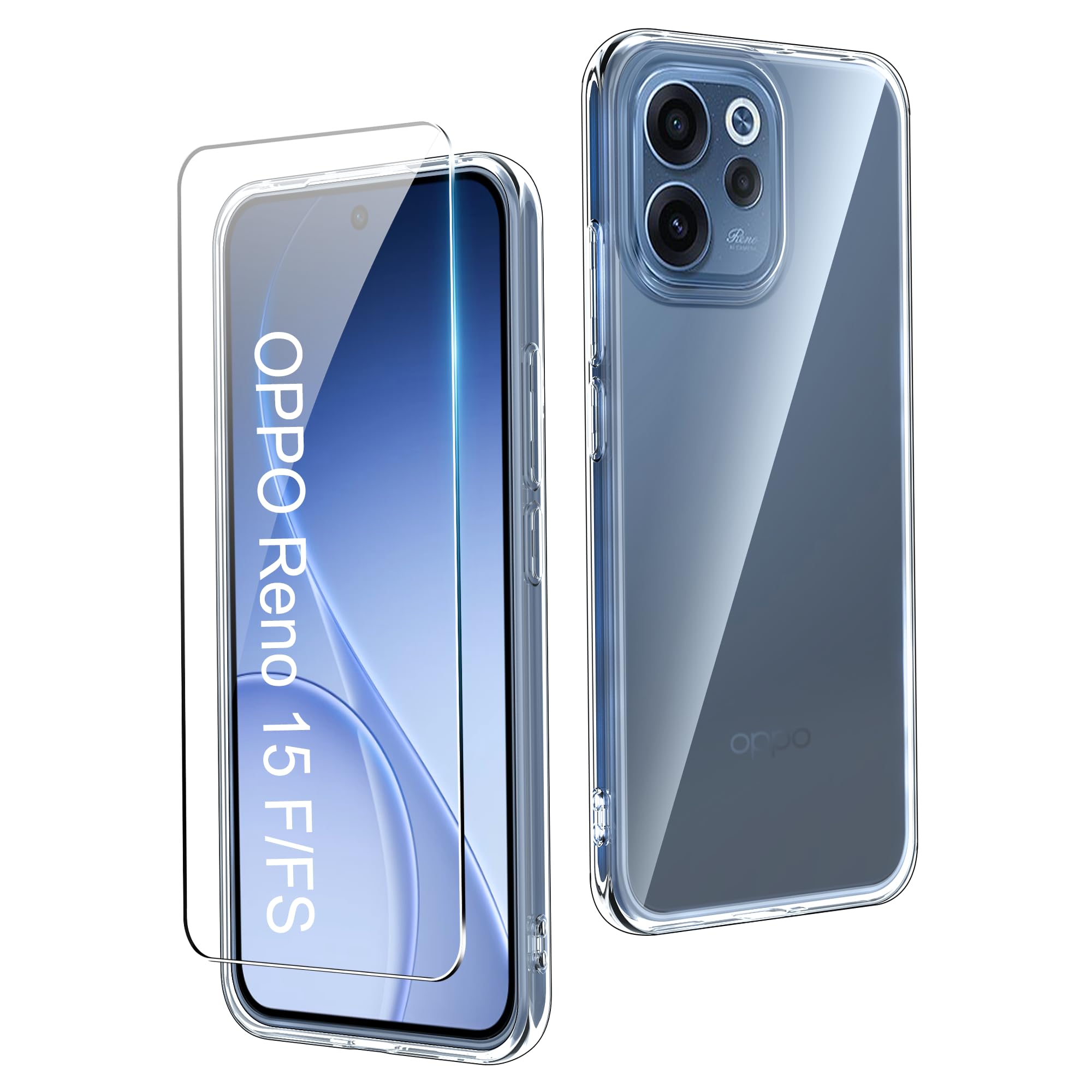 CAUHENYEE Trasparente Cover per OPPO Reno 15 F / 15 Fs 5G / 4G Custodia, con 1 Pezzi Schermo in Vetro Temperato, Cover Sottile e Morbida in TPU Trasparente