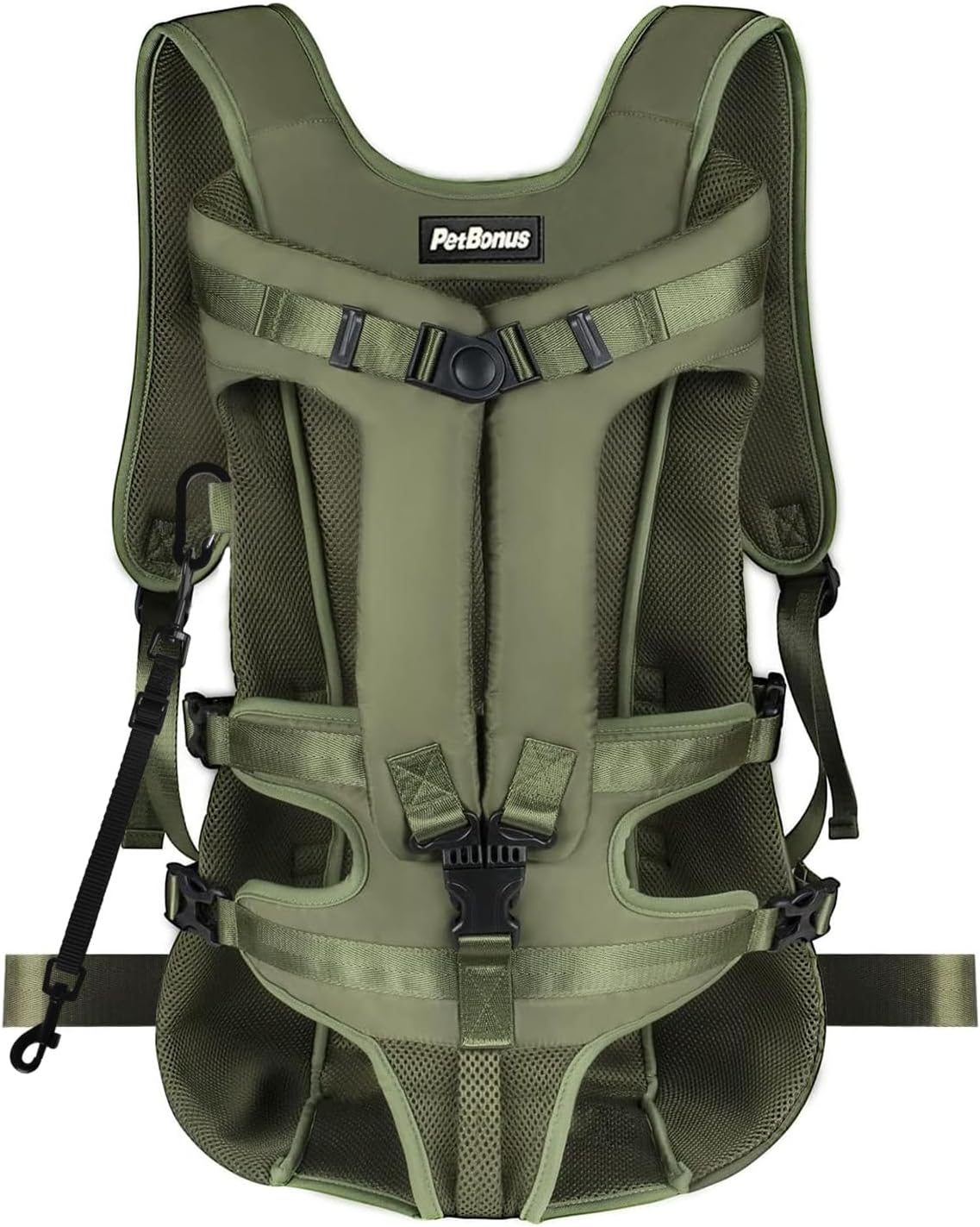 PetBonus Front Dog Carrier Backpack, Adjustable and Legs Out Easy-Fit for Medium Small Dogs, Hands-Free Chest Carrier for Hiking, Cycling (Army Green, XL)
