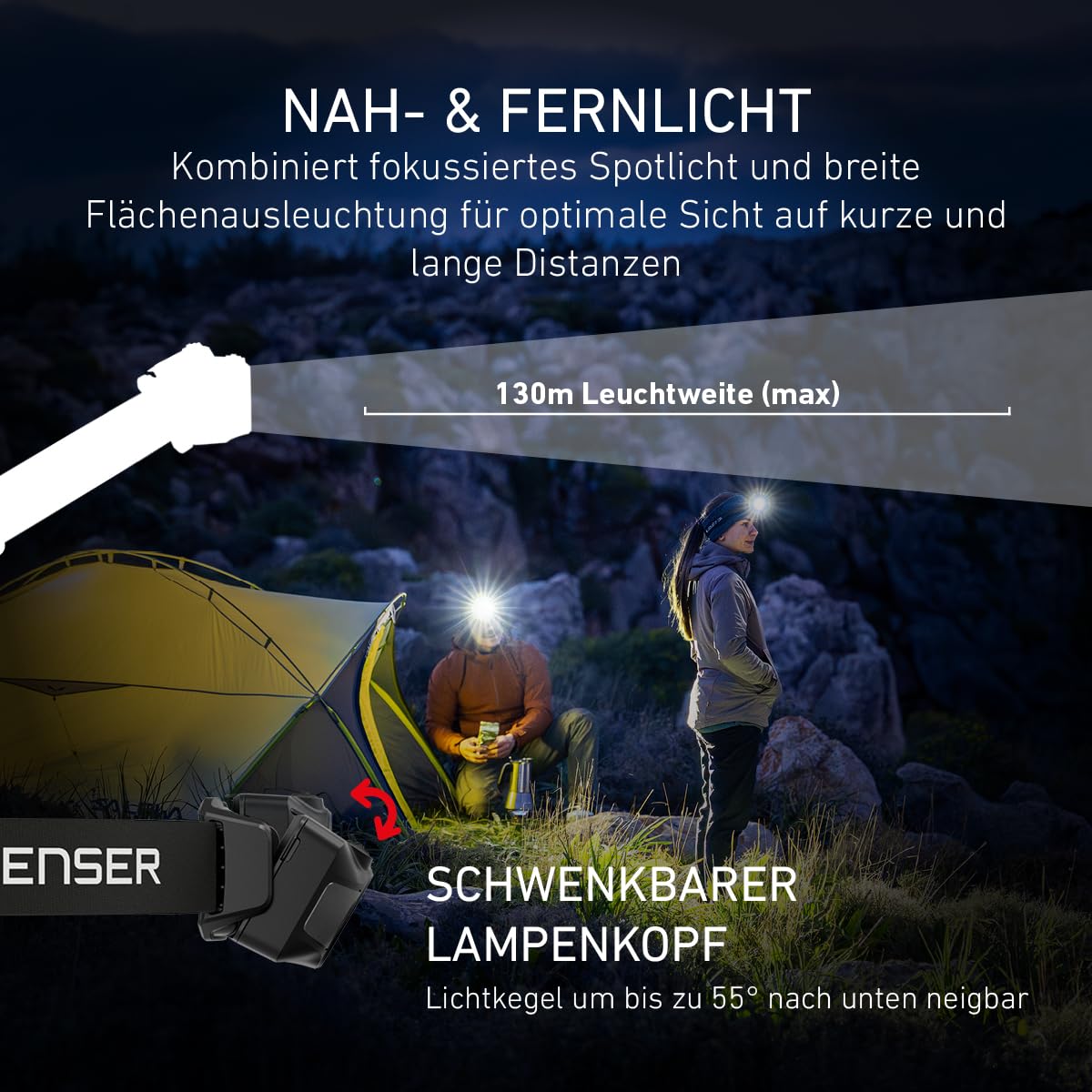 Ledlenser HF4R, Wiederaufladbare LED-Stirnlampe, 650lm, 130m Leuchtweite