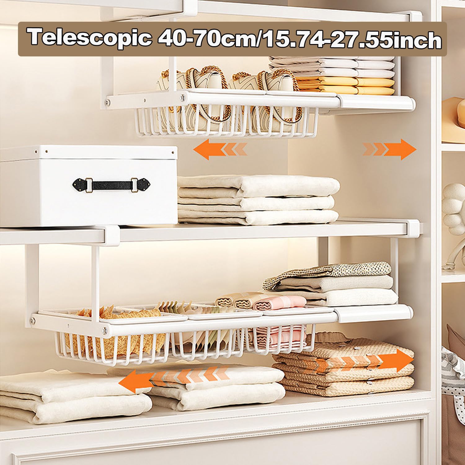 Cesta de almacenamiento para colgar debajo del estante, organizador deslizante ajustable para lavandería, cocina, despensa, escritorio, estantería