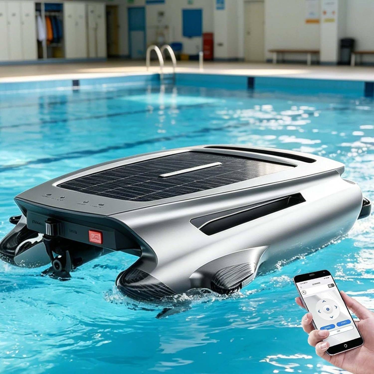 WYBYYDS Solar Robotic Pool Skimmer, 5200mAh Cordless Pool Skimmer Robot with APP Control, 4.1L Large Debris Basket for Above Ground & In-Ground Pools