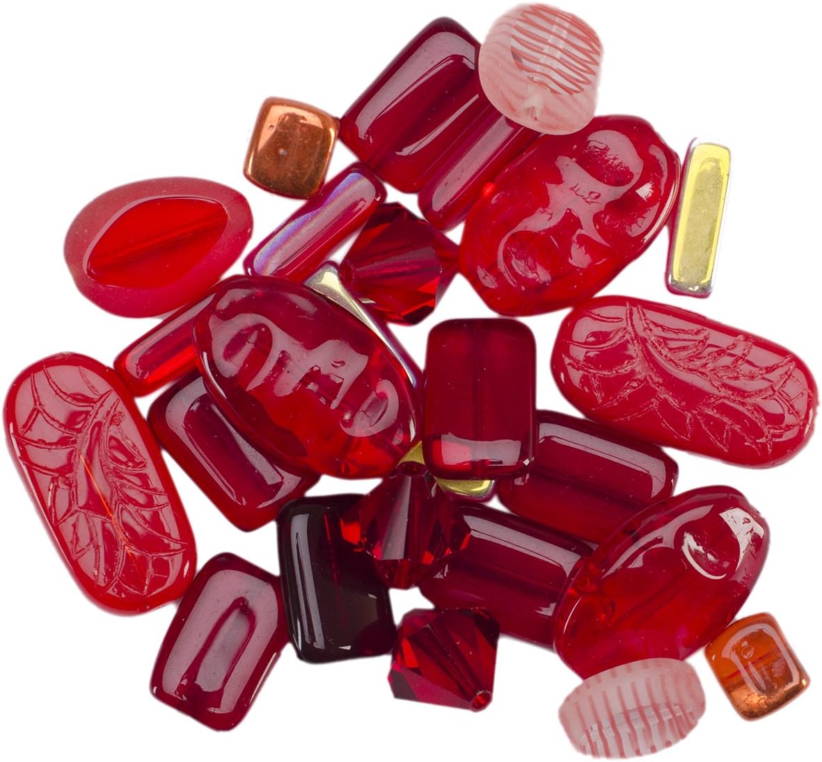 Mode International Square Tube Glass Bead Mix, 2-Ounce, Sweep Ruby Red Mix