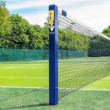 Vermont Square Tennis Posts [ITF Regulation] | 76mm Powder Coated Steel Optional Standard or Flip Top Ground Sockets Blue, Black or Green Tennis Posts
