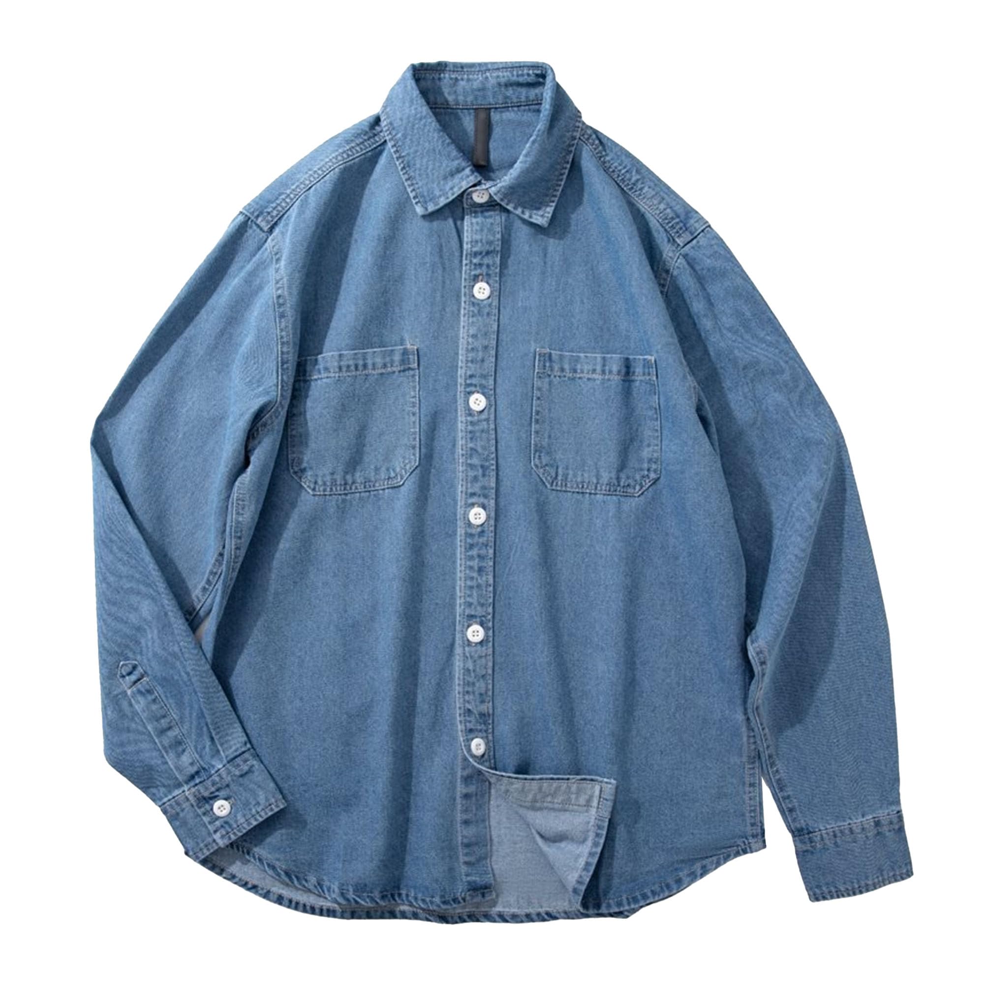 Qolkmuiy-GJ Men's Long Sleeve Denim Twill Shirt Casual Button Western Shirts Fashion Pocket Front Denim Outwear (Light Blue,X-Large)