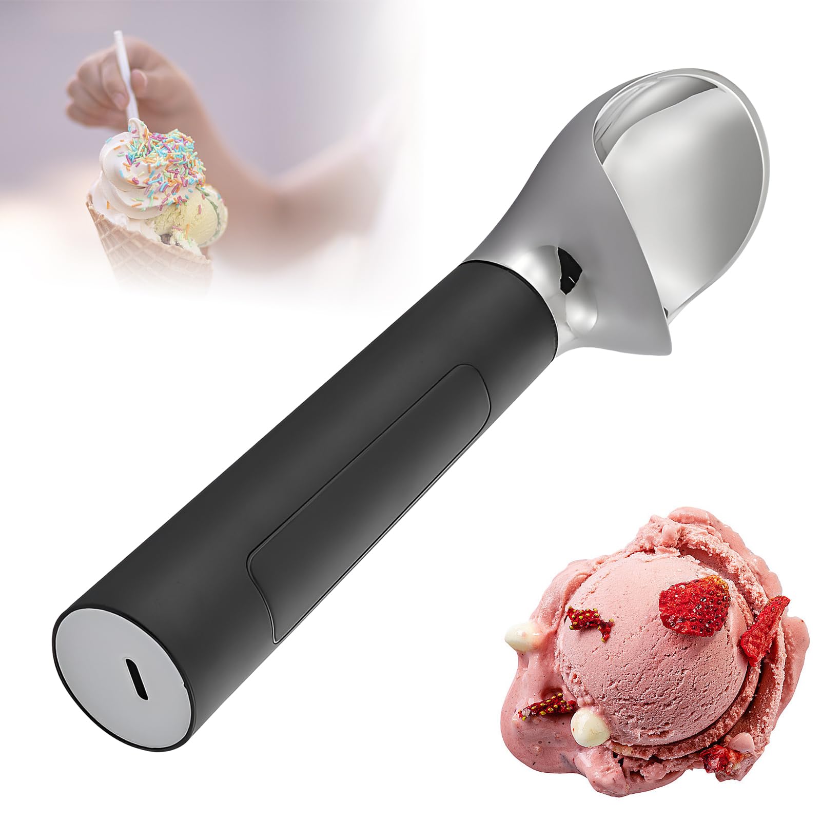 Porzionatore per Gelato riscaldato Intelligente, porzionatore per Gelato termostatico Ricaricabile, Display di Batteria e Temperatura, Funzionamento Senza Pulsanti, capacità 56 g Black