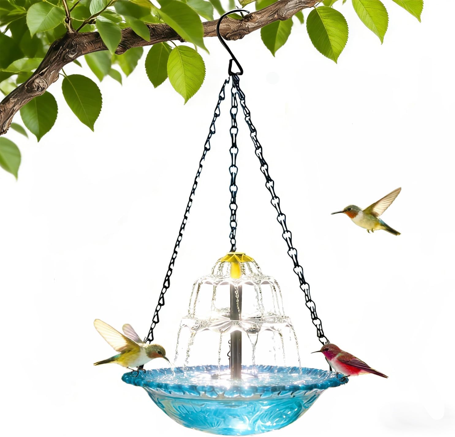 Hanging Solar Bird Bath Fountain,Solar Fountain Cascade, Hanging Bird Bath with Water for Outdoors Garden Patio Backyard Lawn Decor (Blue)
