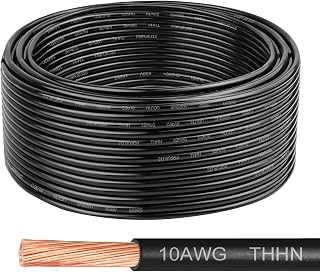 THHN Wire 10 Gauge 75 FT, 10 AWG Stranded OFC Copper Electrical Building Wire with Nylon Jacket PVC Insulation, Rated 600V for Residential, Industrial, CNC, Ground (10 Gauge, Black)