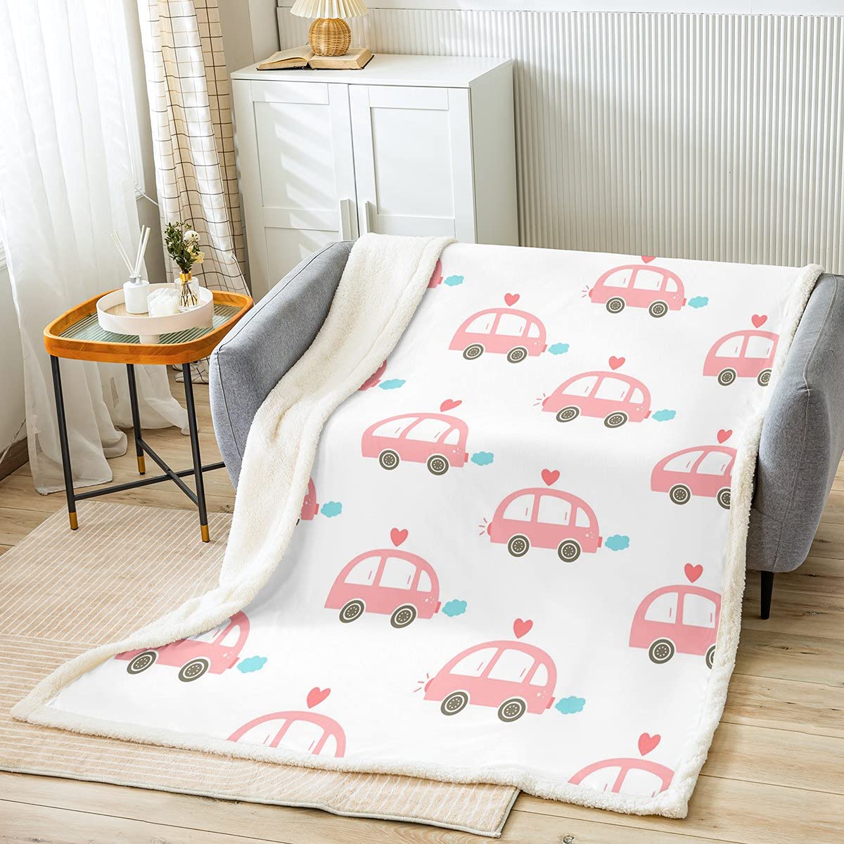 Couverture en peluche pépinière fille rose bus plaid flou chaud