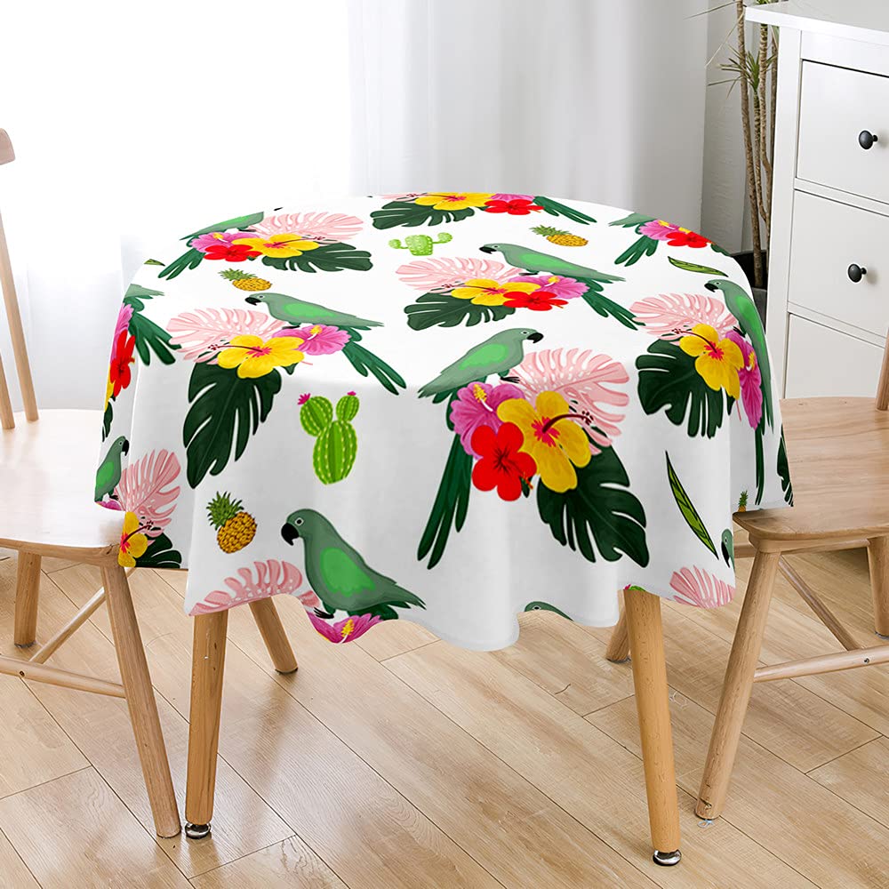 Hiseng Nappe De Table Ronde Imperméable Anti Tache, Nappe En Polyester Lavable Imprimé Cocotier 3D Pour Décoration De Table à Manger De Cuisine