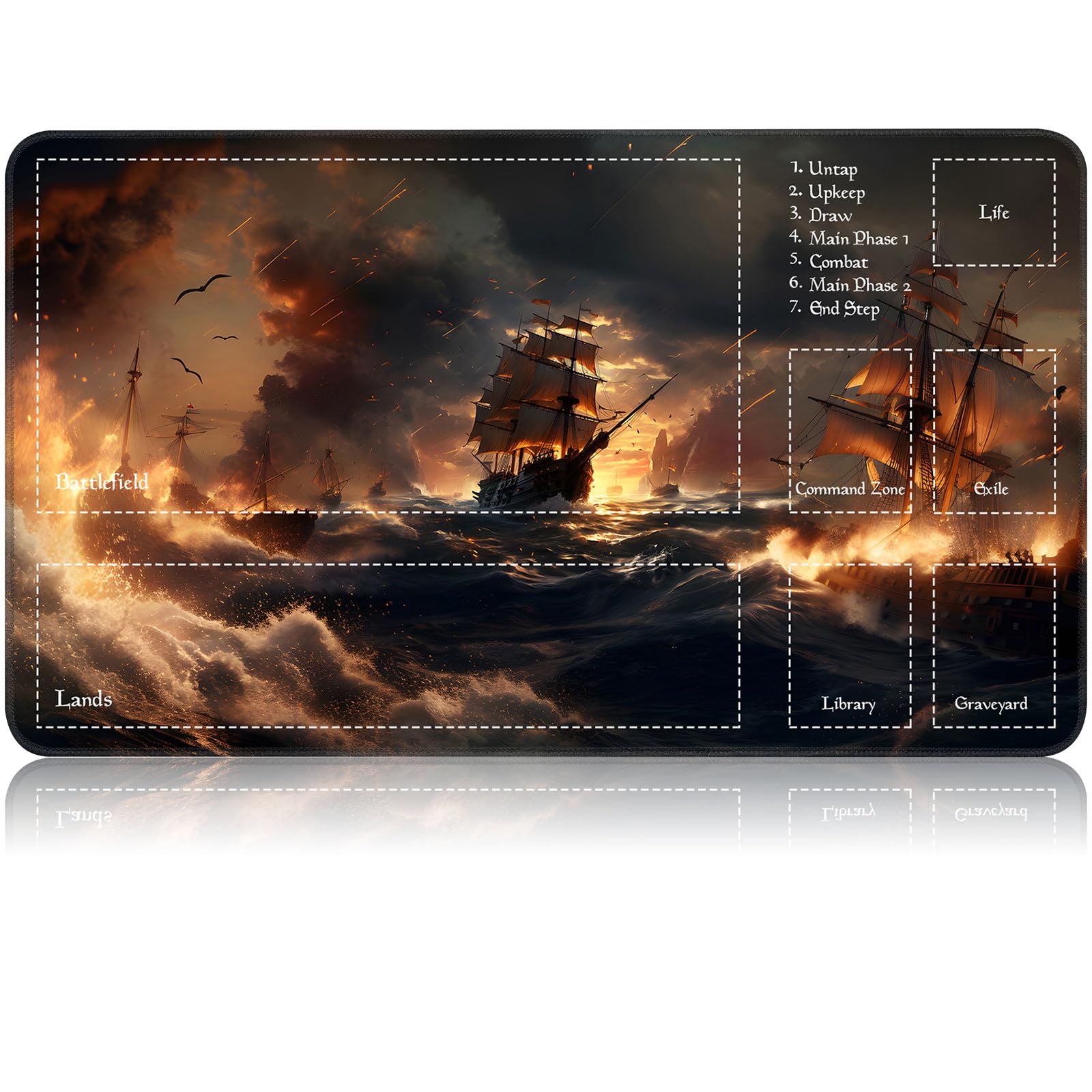 for MTG Game Playmat, for Magic TCG Rubber Play mat,Tabletop Card Playmats with Smooth Surface,Trading Card Inked Game Mat with Zones,Battle Game,Pirate Ship