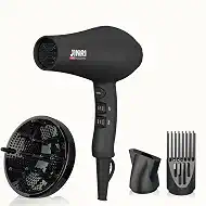 JINRI Hair Dryer, 3 Heat & 2 Speed, 1875W, with Diffuser, with Concentrator, Ionic Technology & Infrared - Black, Detachable Air Intake, Non-Foldable, Hanging Strap, 125V, JR-104