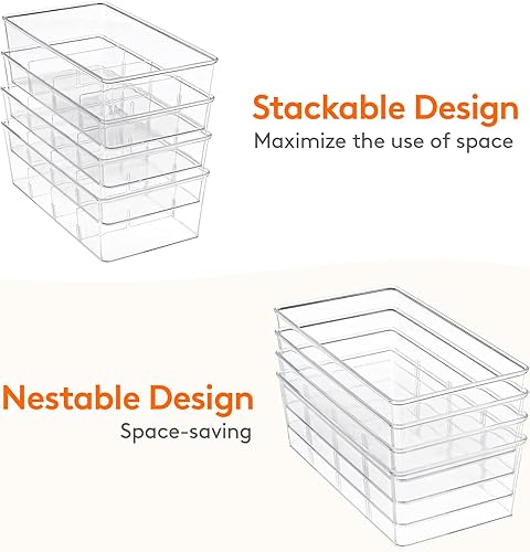 Miniatura 8 de Lifewit 4 cajas de plástico para almacenamiento de alimentos, con 3 divisores para bolsas de té, aperitivos, paquetes, bolsas, especias, ideal para