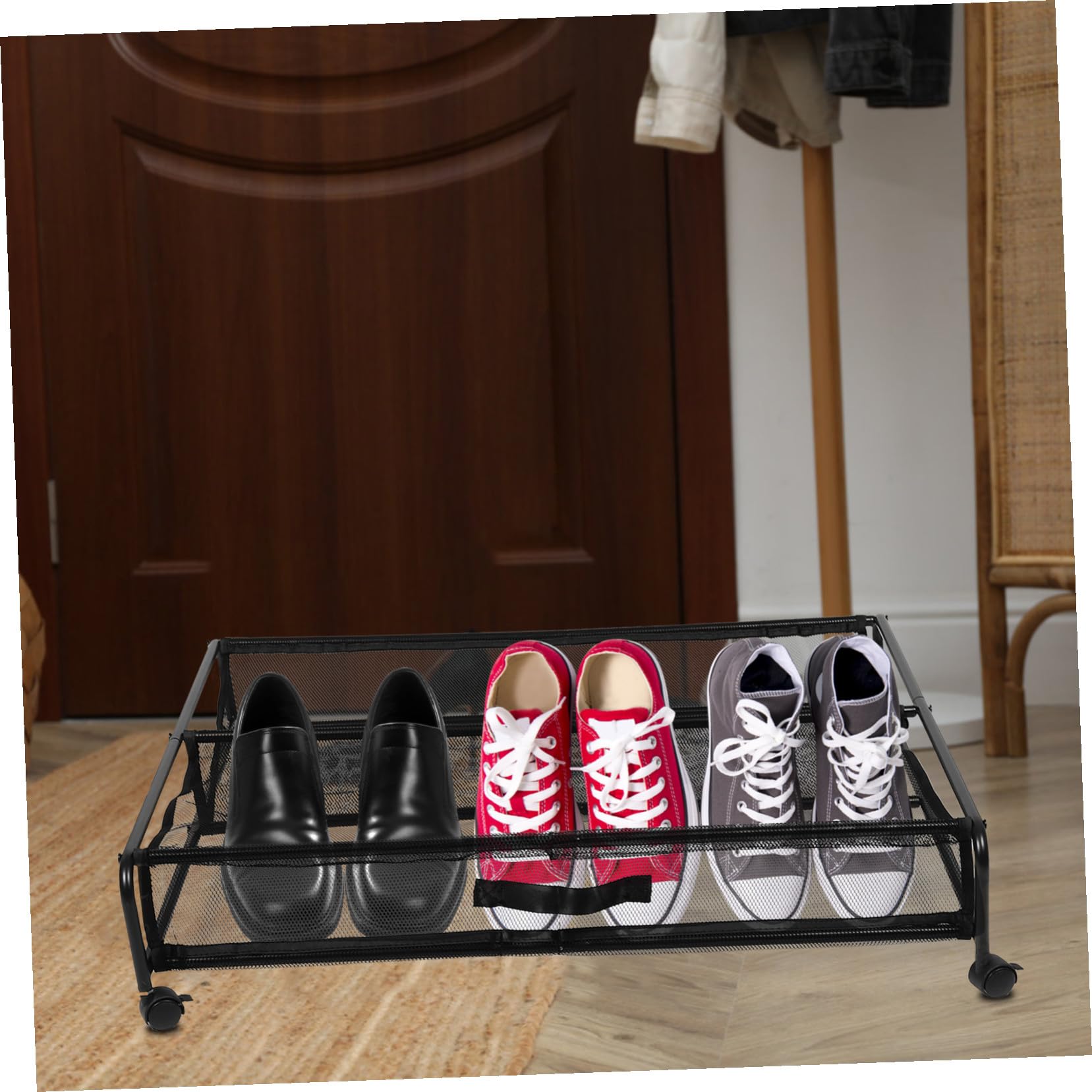 Scarpiera su Ruote Contenitore Portaoggetti Sottoletto Organizer per Scarpe in Rete Carrello Portaoggetti Salvaspazio per Piccole Camere da Letto