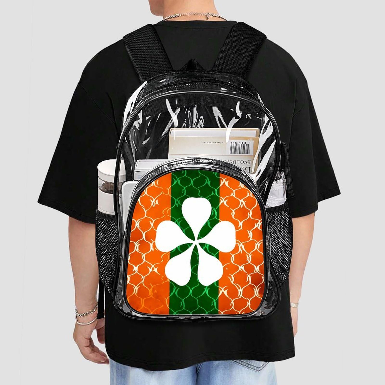 Transparenter Rucksack, Motiv: Silhouette von Blättern, groß, transparent, PVC, Büchertasche für Sicherheit, Arbeit, Reisen, Stadion