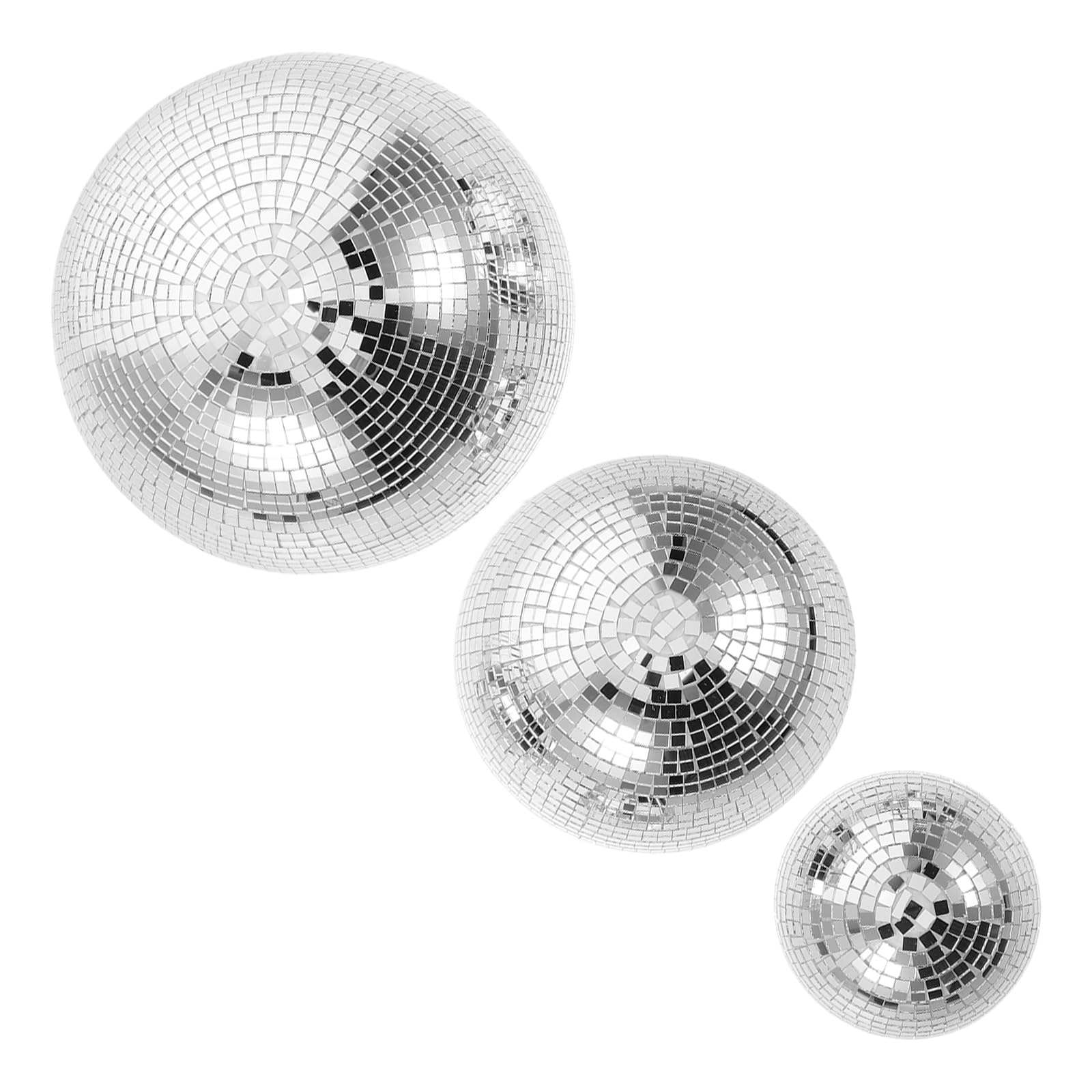 Boules disco en verre poli argenté avec demi-sphères adhésives 3 tailles