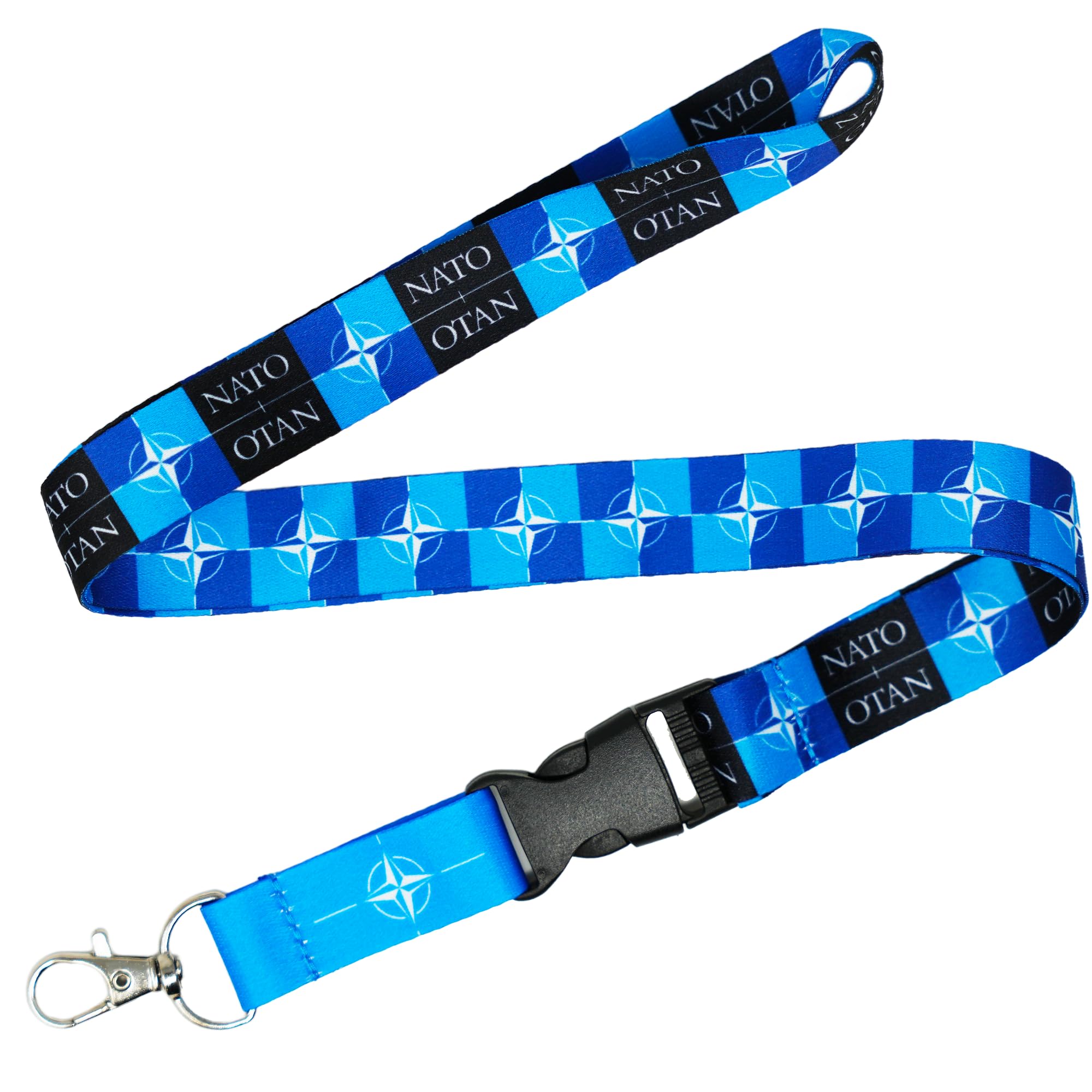 Panda Loco NATO OTAN Lanyard β Official Blue and Black Design with NATO Emblem | Double-Sided Printed ID Holder with Detachable Clip for Work, Security, and Events