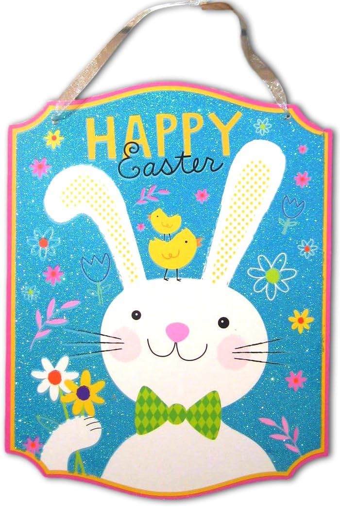 Happy Easter Sign for Windows Wall Hanging Doors School Classroom or Home Decoration (Happy Easter Glitter Bunny)