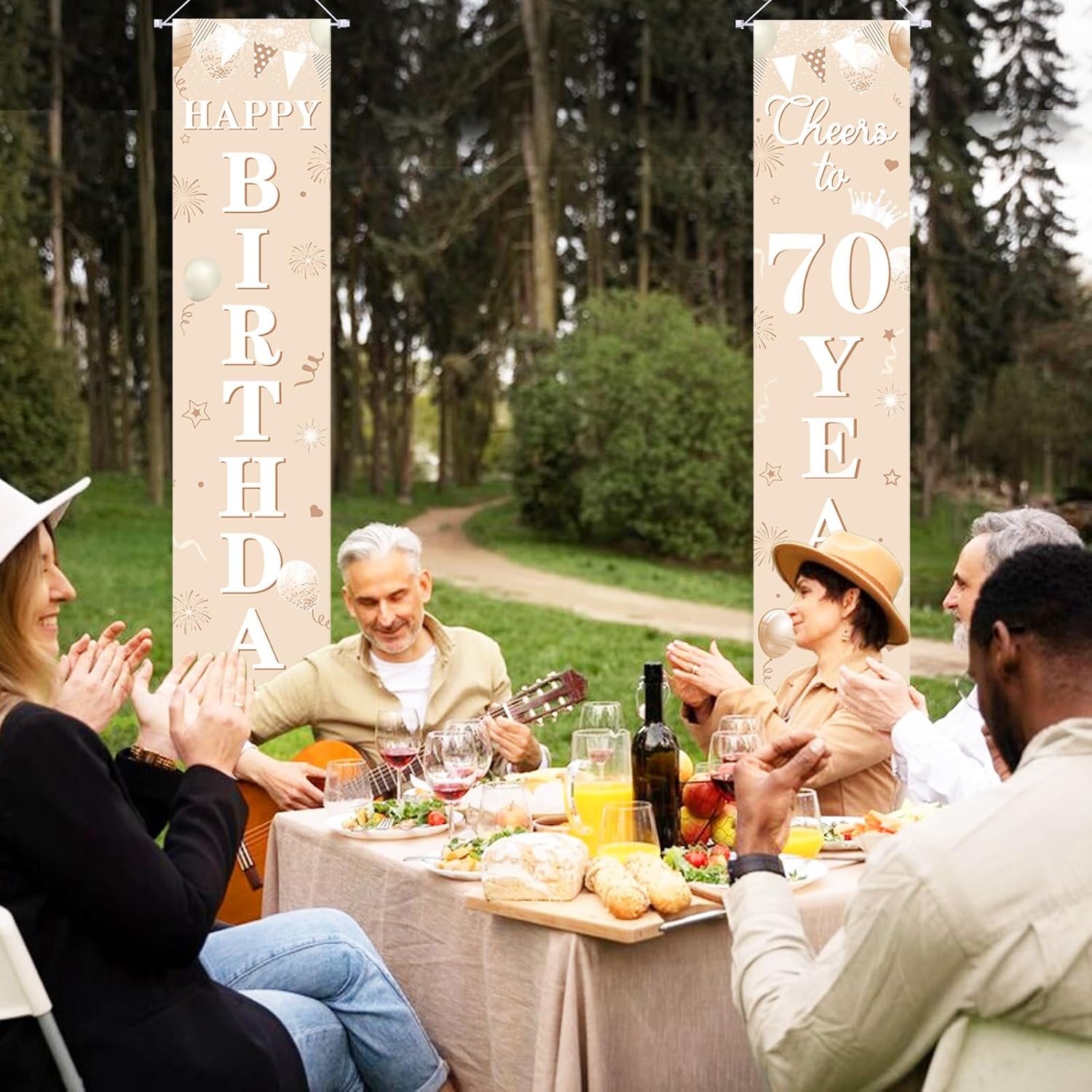 Happy 70th Birthday Porch Sign Door Banner Decoration, white beige and Gold Welcome Hanging Door Banner for Women and Men, Cheer to 70 Years Old Birthday Party Decorations Supplies