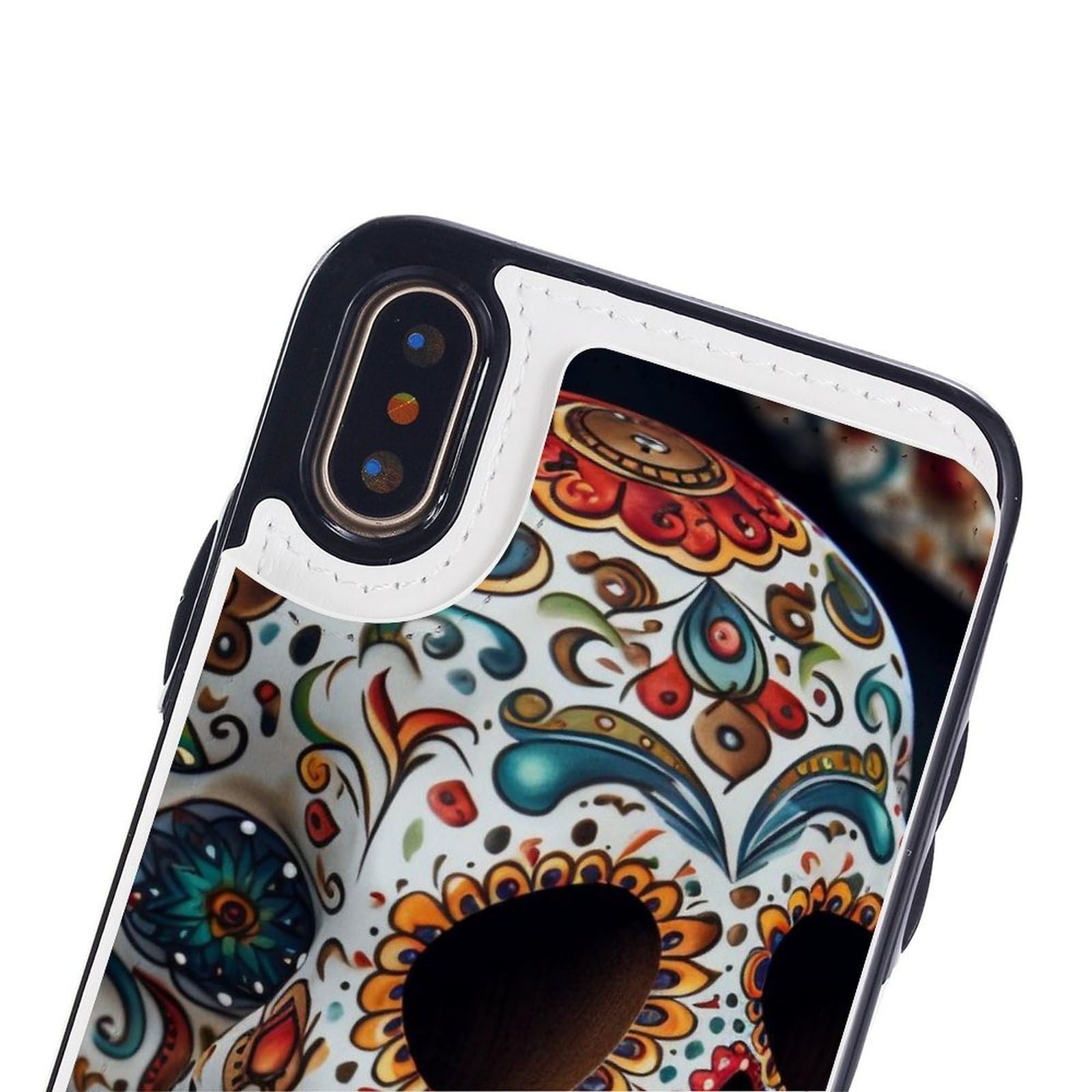 Etui portfelowe na iPhone'a X/XS, meksykańskie nadruki czaszki skórzane etui na telefon z klapką z przegródkami na karty