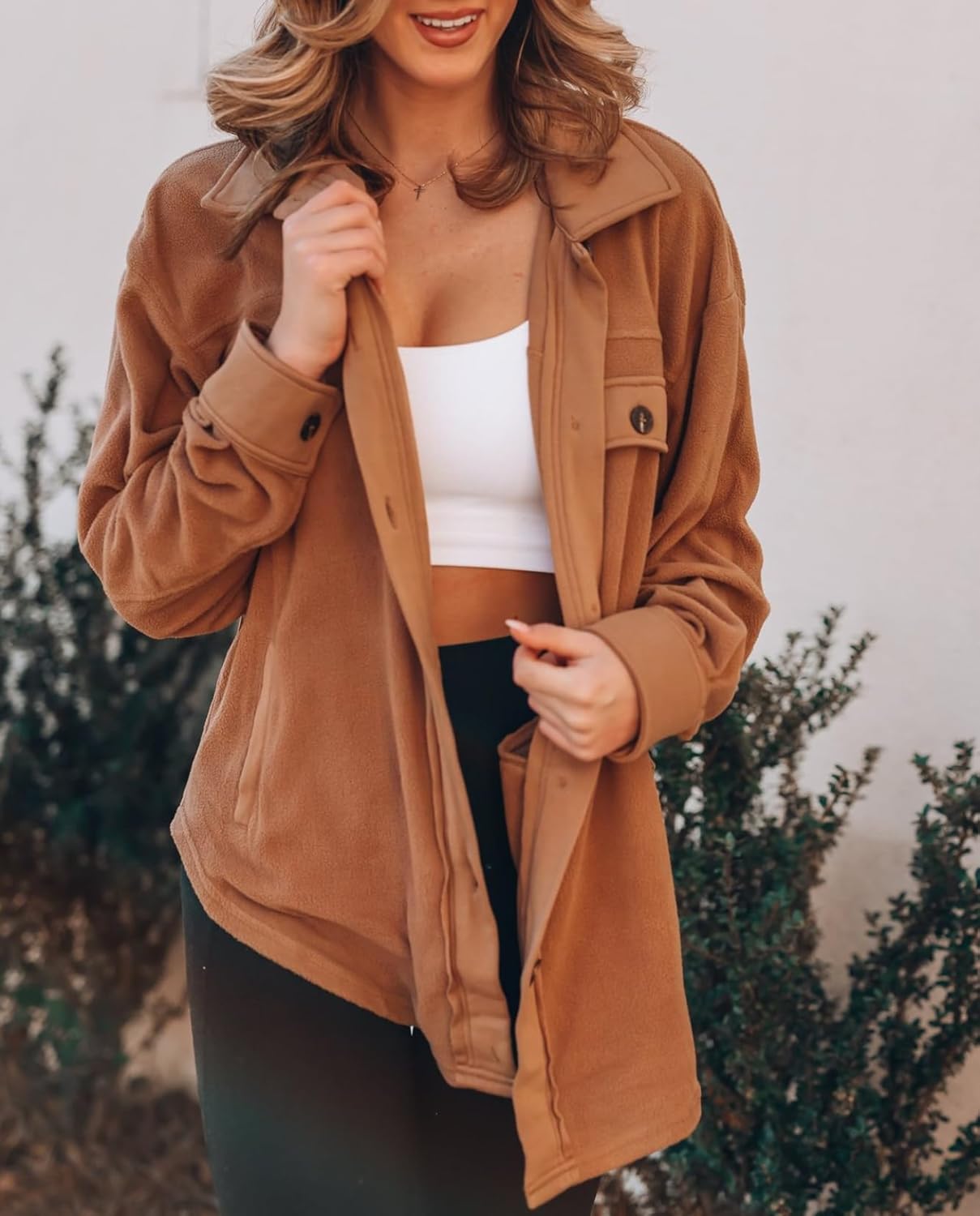 Women's Corduroy Shirt Jacket Long Sleeve Button Down Top with Lapel Collar Pockets Casual Wear for Vacation - Image 2