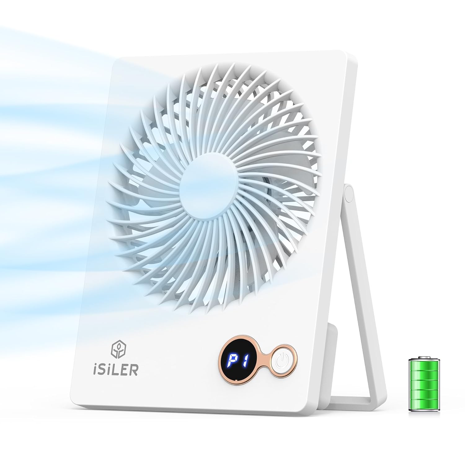 ISILER Small Desk Fan, 1200mAh Portable USB Fan with 3 Speeds Strong Airflow, Small Personal Fan with 180° Adjustable Tilt Angle, Quiet Cooling Fan for Home, Office, Dorm