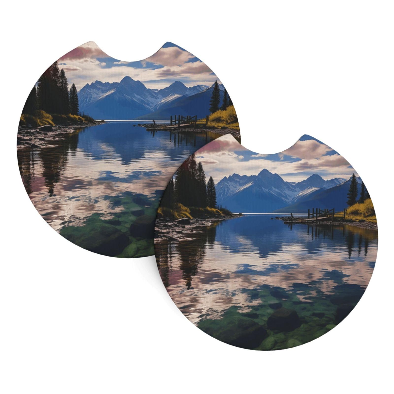 2 Pack Car Coaster for Cup Holders National Park Lake Car Cup Coaster 2.7" Neoprene Non-Slip Automotive Cup Mat Universal Auto Car Interior Accessories for Women Men Cup Pad