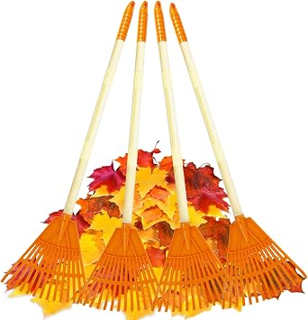 Kids Rakes, 4 Pieces 31" Heavy Duty Lawn Tool for Leaves, Child Size, Plastic Head & Wooden Handle, Gardening Tools for Boys Girls Gifts Age 3 Year Old and Up