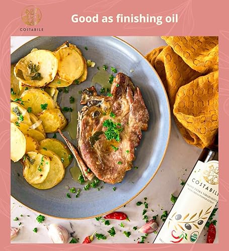 Miniatura 4 de Costabile, Aceite de oliva virgen extra orgánico con infusión de chile picante de Italia. Aceite de oliva rico en polifenoles saborizado con chiles