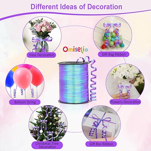 Miniatura 24 de Cinta rizadora morada – Cinta rizadora metálica brillante de 500 yardas para envolver regalos, globos, Halloween y fiestas de cumpleaños Cinta morada