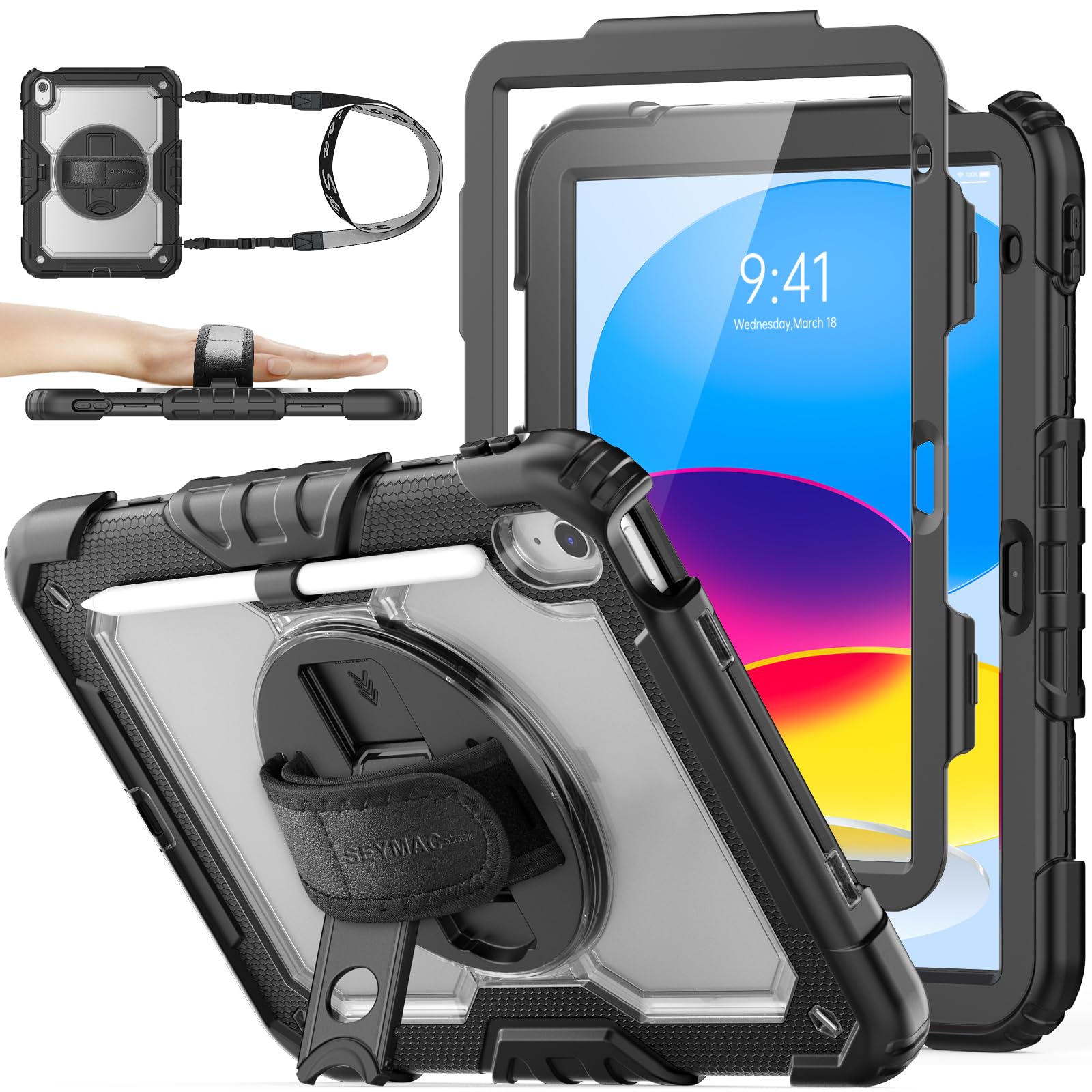 SEYMAC stock Case for iPad mini 5/4 with Screen Protector Pencil Holder [360 Rotating Hand Strap] & Stand, Drop-Proof Case for iPad mini 5th/4th Generation 7.9 inch (Black) — Amazon image 16
