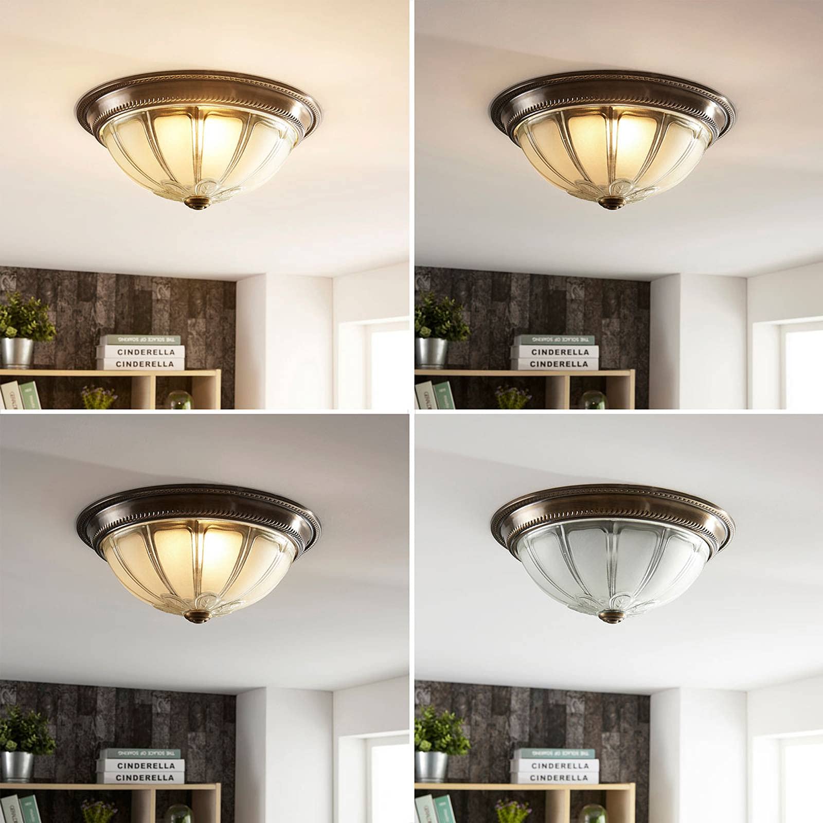 Lindby lampa sufitowa LED 'Henja' z mo¿liwo¶ci± ¶ciemniania, stylantyczny, m. in. do salonu, jadalni, kolor br±zowy, mosiê¿ny, szk³o