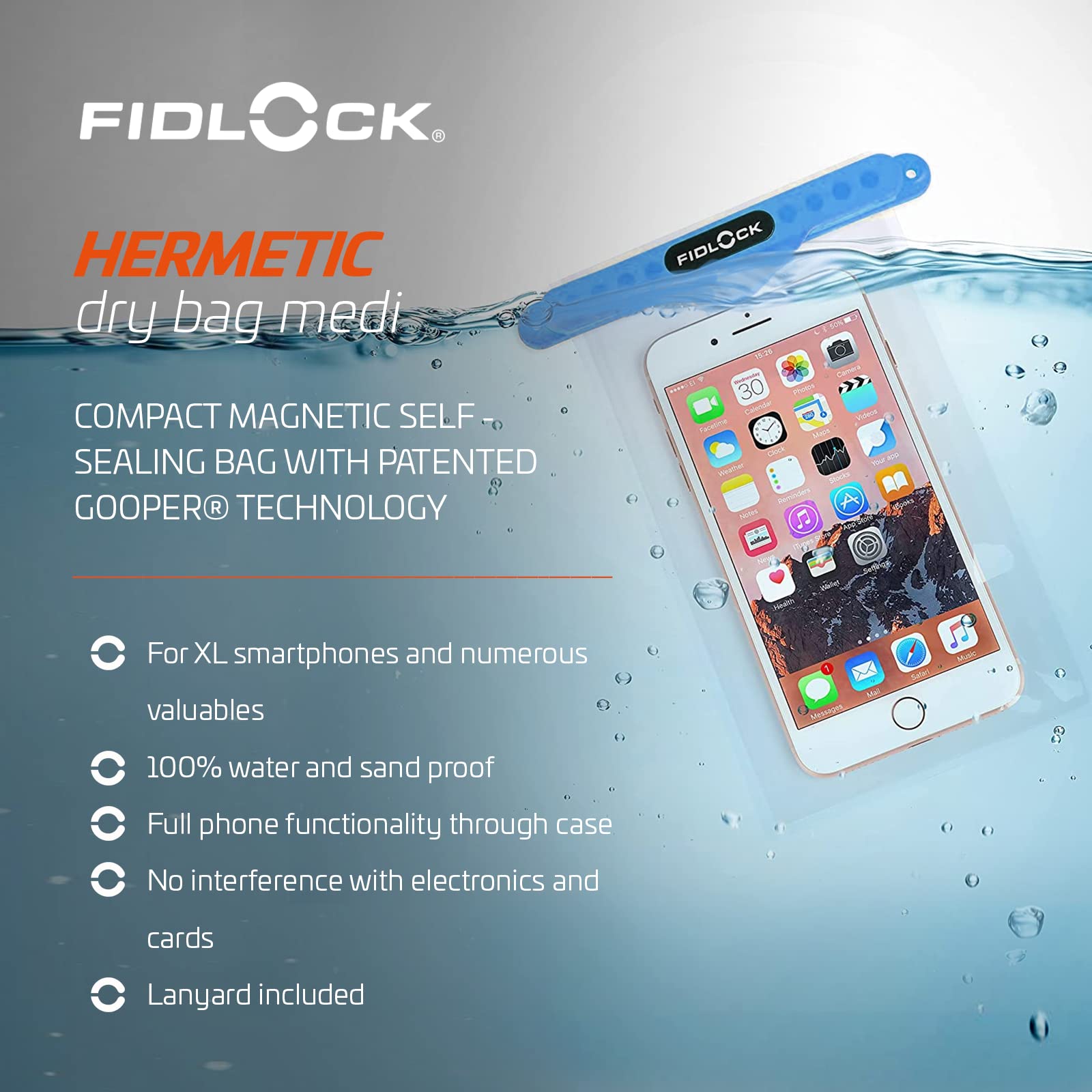 Fidlock Wasserdichte Schutzhülle Hermetic Dry Bag Medi, 148 x 203 x 9mm, Petrol, D-11111A-F0000