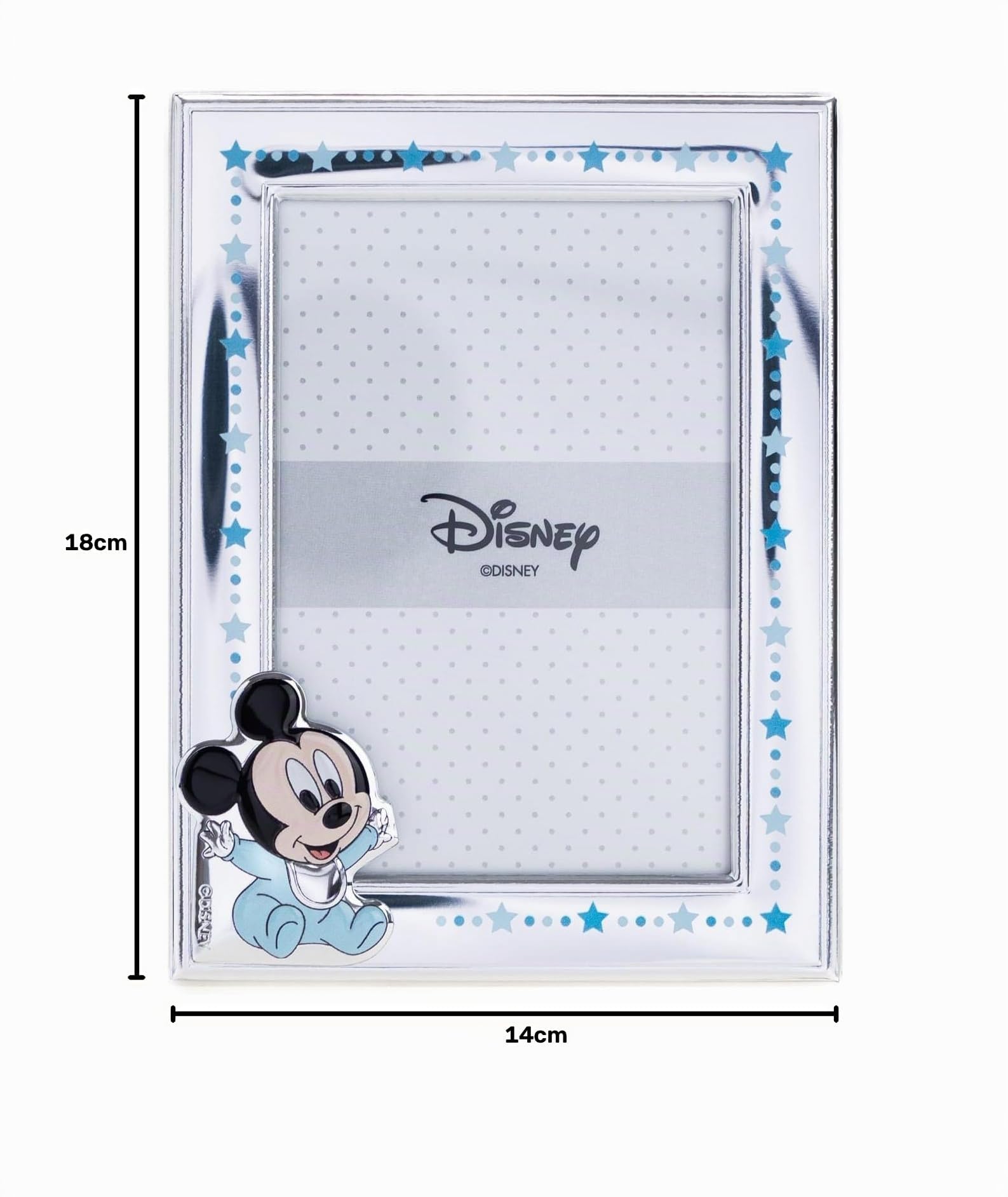 VALENTI & CO. Disney Baby - Mickey - Marco de fotos de plata para niños, idea de regalo bautizo, nacimiento o cumpleaños (9 x 13 cm)